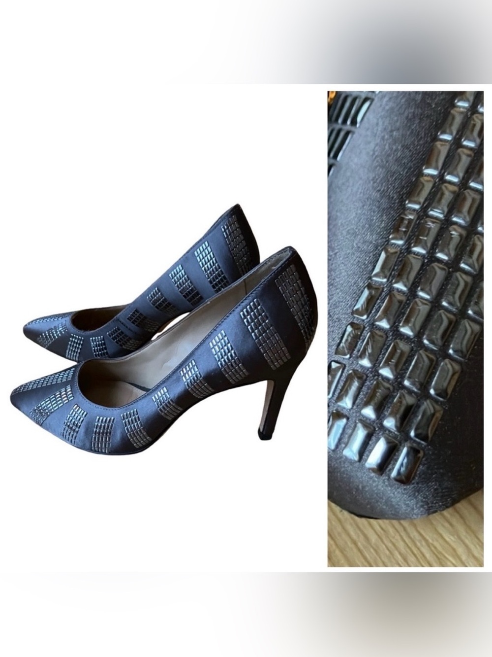 Antonio Melanie “Chet” Gun Metal Satin 3.5” Heels Silver Block Accent